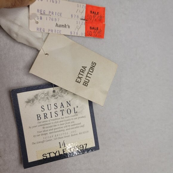 90s Vintage Susan Bristol Blouse Size 14 White w/Red Removable Bow Deadstock New - Picture 4 of 14